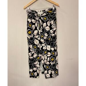 Anthropologie Sheila Skirt Navy Yellow‎ White Leaf Print